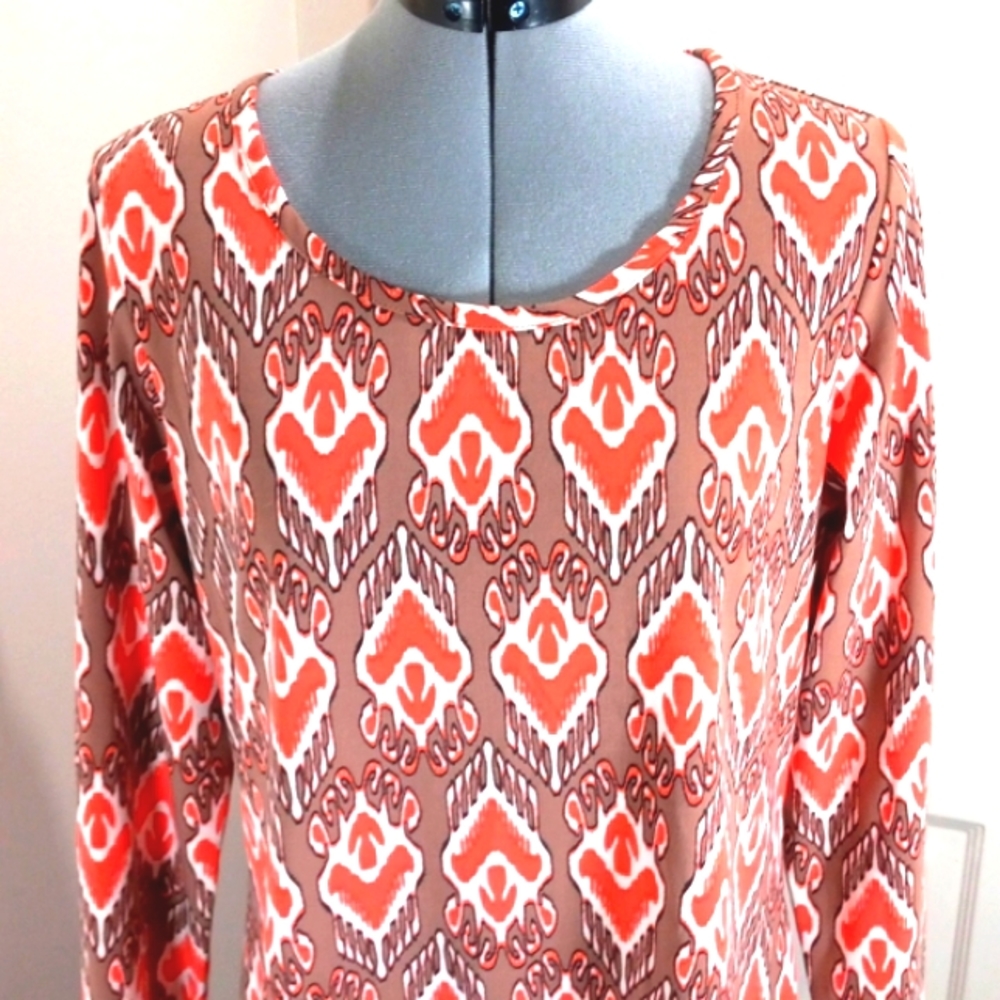 TRAVELSMITH Womens Sz Med  Toupe/Orange,longsleeved  Top